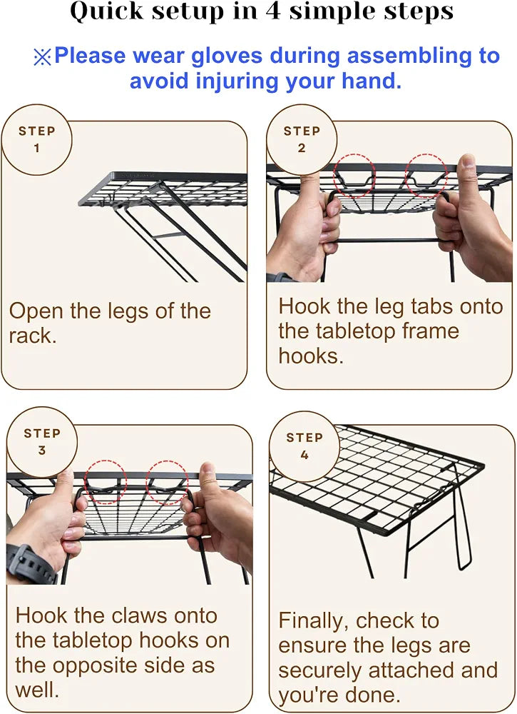 Cargue la imagen en el visor de la galería, CAMPINGMOON Foldable Camping Mesh Rack Lightweight Portable Camp Storage Shelf Slim Black Steel Frame Outdoor Kitchen Gear Organizer T-235, 23.6 x 13.8 x 9.1 in, 4.0 lb, 66 lb Load Capacity
