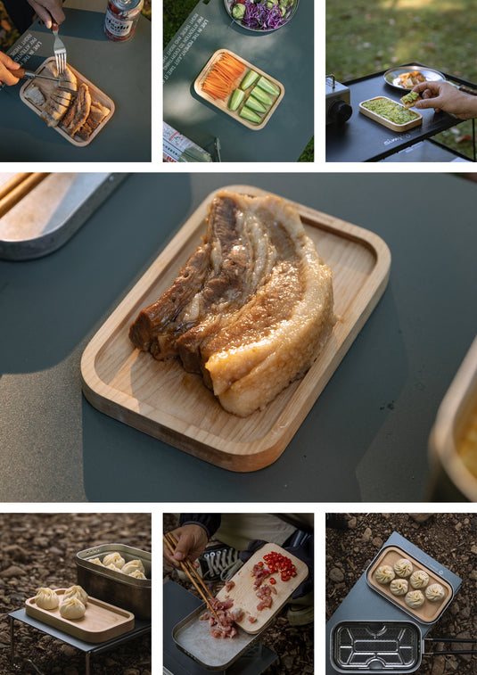 YM-2013 CAMPINGMOON Mess Tin Cutting Board 7.2'' x 4.8'' Wooden Cooking Cutting Plate Coaster Pot Holder
