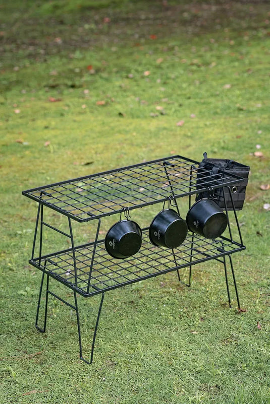 CAMPINGMOON Foldable Camping Mesh Rack Lightweight Portable Camp Storage Shelf Slim Black Steel Frame Outdoor Kitchen Gear Organizer T-235, 23.6 x 13.8 x 9.1 in, 4.0 lb, 66 lb Load Capacity