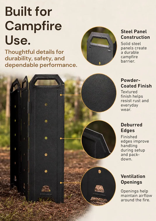 CAMPINGMOON Bonfire Reflector Wind Screen Heat Shield Black YD-40