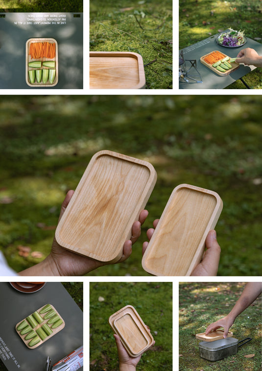 YM-2013 CAMPINGMOON Mess Tin Cutting Board 7.2'' x 4.8'' Wooden Cooking Cutting Plate Coaster Pot Holder
