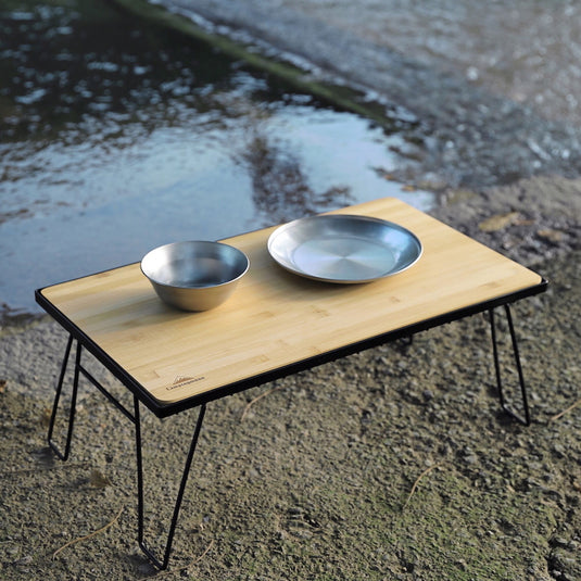 T230-TP Bamboo Top – Foldable Stackable Field Rack Mesh Camping Table