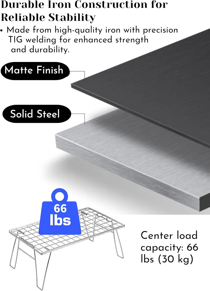 Cargue la imagen en el visor de la galería, CAMPINGMOON Foldable Camping Mesh Rack Lightweight Portable Camp Storage Shelf Slim Black Steel Frame Outdoor Kitchen Gear Organizer T-235, 23.6 x 13.8 x 9.1 in, 4.0 lb, 66 lb Load Capacity
