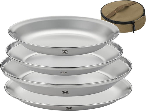 S397-1S Plates 4pcs set Salad Side Dinner Plate Dishes Outdoor Tableware Stainless Steel with Canvas Case