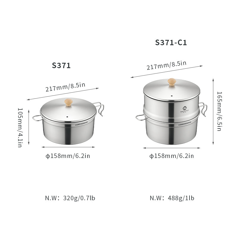 Cargue la imagen en el visor de la galería, S371 304 Stainless Steel Camping Pot With Steamer Basket
