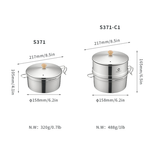 S371 304 Stainless Steel Camping Pot With Steamer Basket