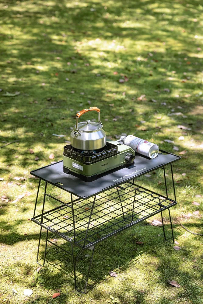 Cargue la imagen en el visor de la galería, CAMPINGMOON Foldable Camping Mesh Rack Lightweight Portable Camp Storage Shelf Slim Black Steel Frame Outdoor Kitchen Gear Organizer T-235, 23.6 x 13.8 x 9.1 in, 4.0 lb, 66 lb Load Capacity
