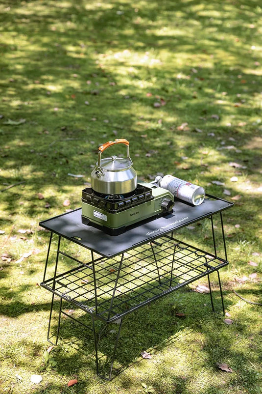CAMPINGMOON Foldable Camping Mesh Rack Lightweight Portable Camp Storage Shelf Slim Black Steel Frame Outdoor Kitchen Gear Organizer T-235, 23.6 x 13.8 x 9.1 in, 4.0 lb, 66 lb Load Capacity