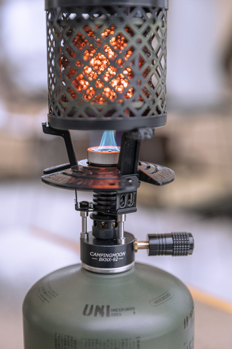 Load image into Gallery viewer, BKNX-92/BKTC-35 Collaboration Limited Edition Desktop Gas Heater with Empty Refillable Canister 110g for Outdoor Camping T-HEATER GASWARE  Black
