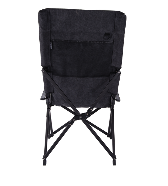 F-1002C-BK Foldable High-Back Low Camping Chair - Cotton Canvas in Black