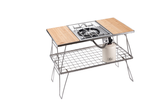 CK-2 Camping IGT Grill Table Foldable w/Storage Bag Stainless Steel Double-tier