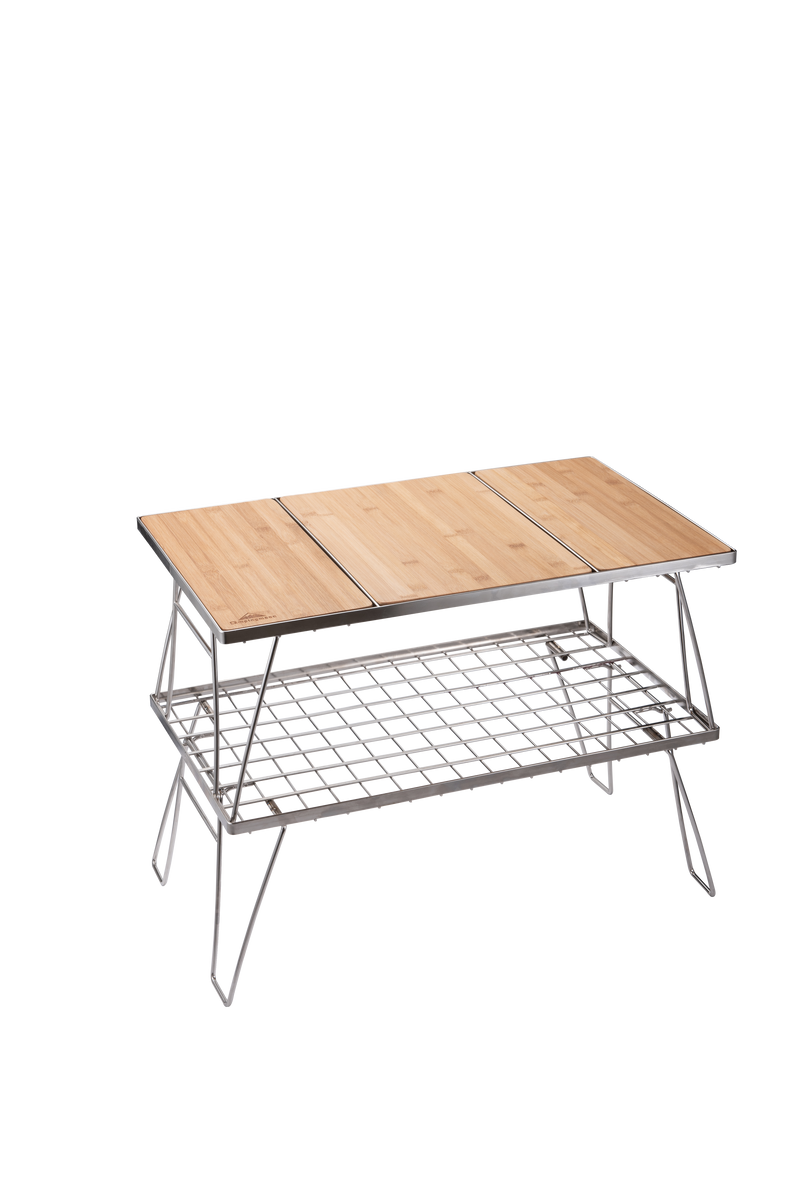 Load image into Gallery viewer, CK-2-CP Camping IGT Grill Table Foldable w/Bamboo Top Plate Stainless Steel Double-tier
