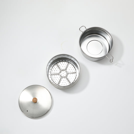 S371 304 Stainless Steel Camping Pot With Steamer Basket