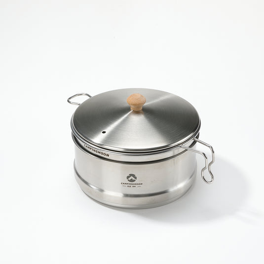 S371 304 Stainless Steel Camping Pot With Steamer Basket