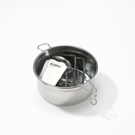 S371 304 Stainless Steel Camping Pot With Steamer Basket