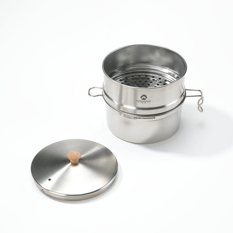 Cargue la imagen en el visor de la galería, S371 304 Stainless Steel Camping Pot With Steamer Basket
