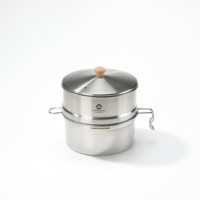 Cargue la imagen en el visor de la galería, S371 304 Stainless Steel Camping Pot With Steamer Basket
