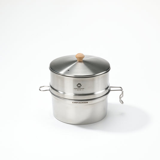S371 304 Stainless Steel Camping Pot With Steamer Basket