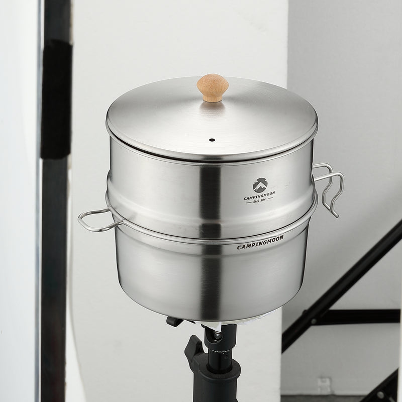 Cargue la imagen en el visor de la galería, S371 304 Stainless Steel Camping Pot With Steamer Basket
