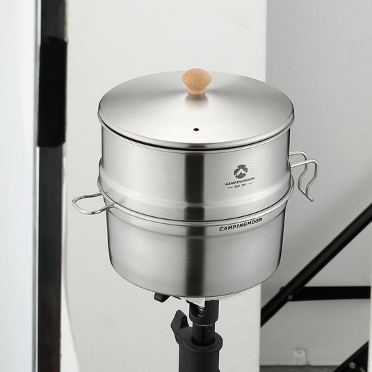 S371 304 Stainless Steel Camping Pot With Steamer Basket