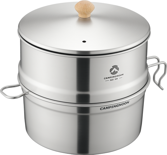 S371 304 Stainless Steel Camping Pot With Steamer Basket