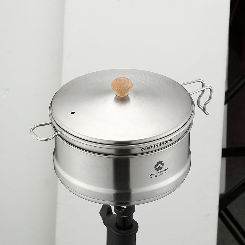 Cargue la imagen en el visor de la galería, S371 304 Stainless Steel Camping Pot With Steamer Basket
