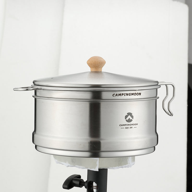 Cargue la imagen en el visor de la galería, S371 304 Stainless Steel Camping Pot With Steamer Basket
