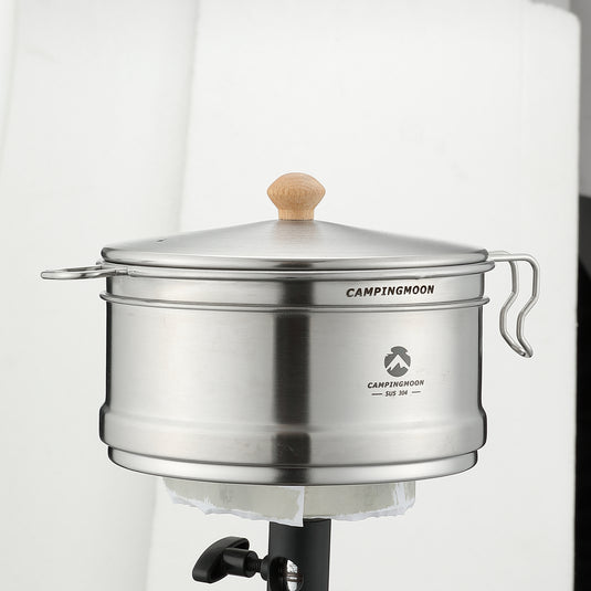 S371 304 Stainless Steel Camping Pot With Steamer Basket