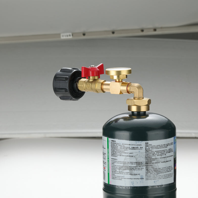 Load image into Gallery viewer, PZ-104 QCC1 Propane Refill Elbow Adapter, with Gauge &amp; Valve, 1LB to 40LB tank
