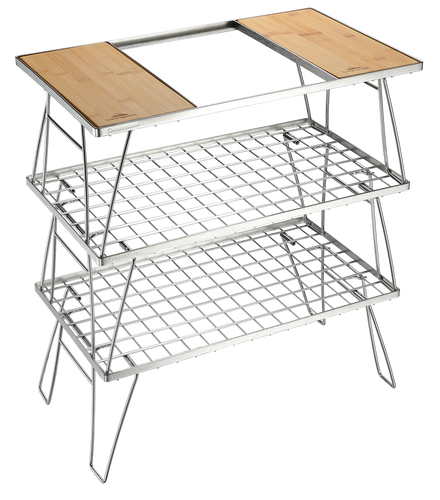 CK-3 Camping IGT Grill Table Foldable w/Storage Bag Stainless Steel Triple-Tier