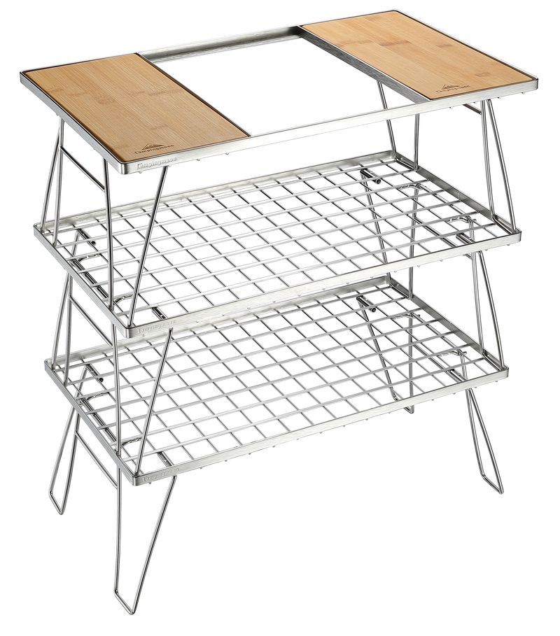 Load image into Gallery viewer, CK-3 Camping IGT Grill Table Foldable w/Storage Bag Stainless Steel Triple-Tier
