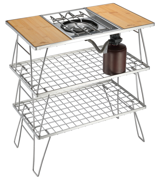CK-3 Camping IGT Grill Table Foldable w/Storage Bag Stainless Steel Triple-Tier