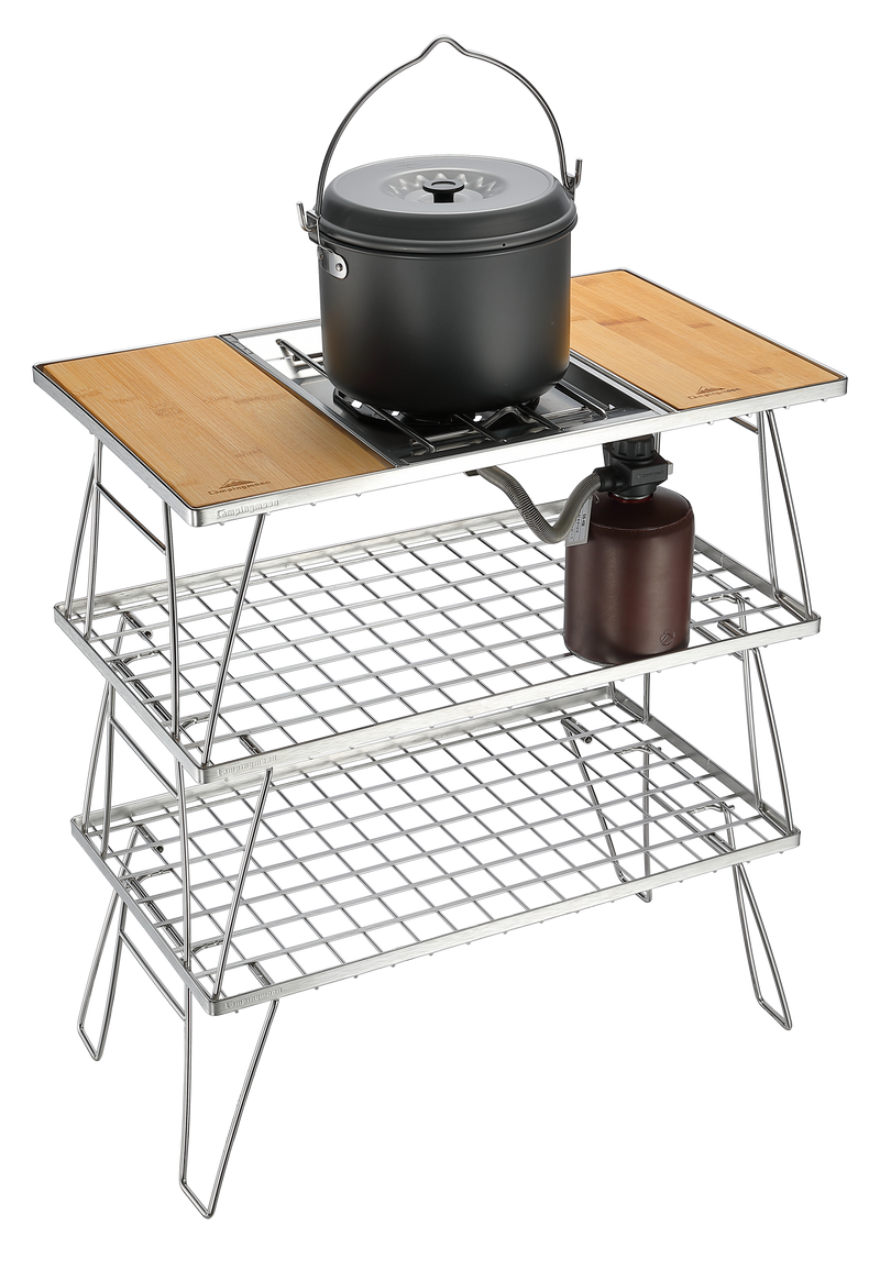 Load image into Gallery viewer, CK-3 Camping IGT Grill Table Foldable w/Storage Bag Stainless Steel Triple-Tier
