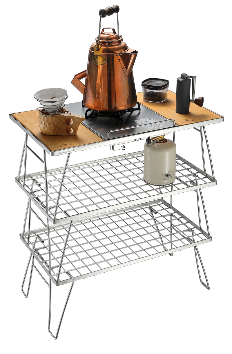 Load image into Gallery viewer, CK-3 Camping IGT Grill Table Foldable w/Storage Bag Stainless Steel Triple-Tier
