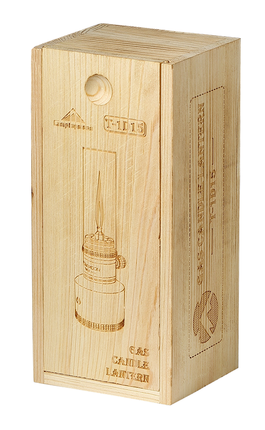 T-1D15 Camping Gas Lantern, Wooden Case Gas Candle with Empty Tank
