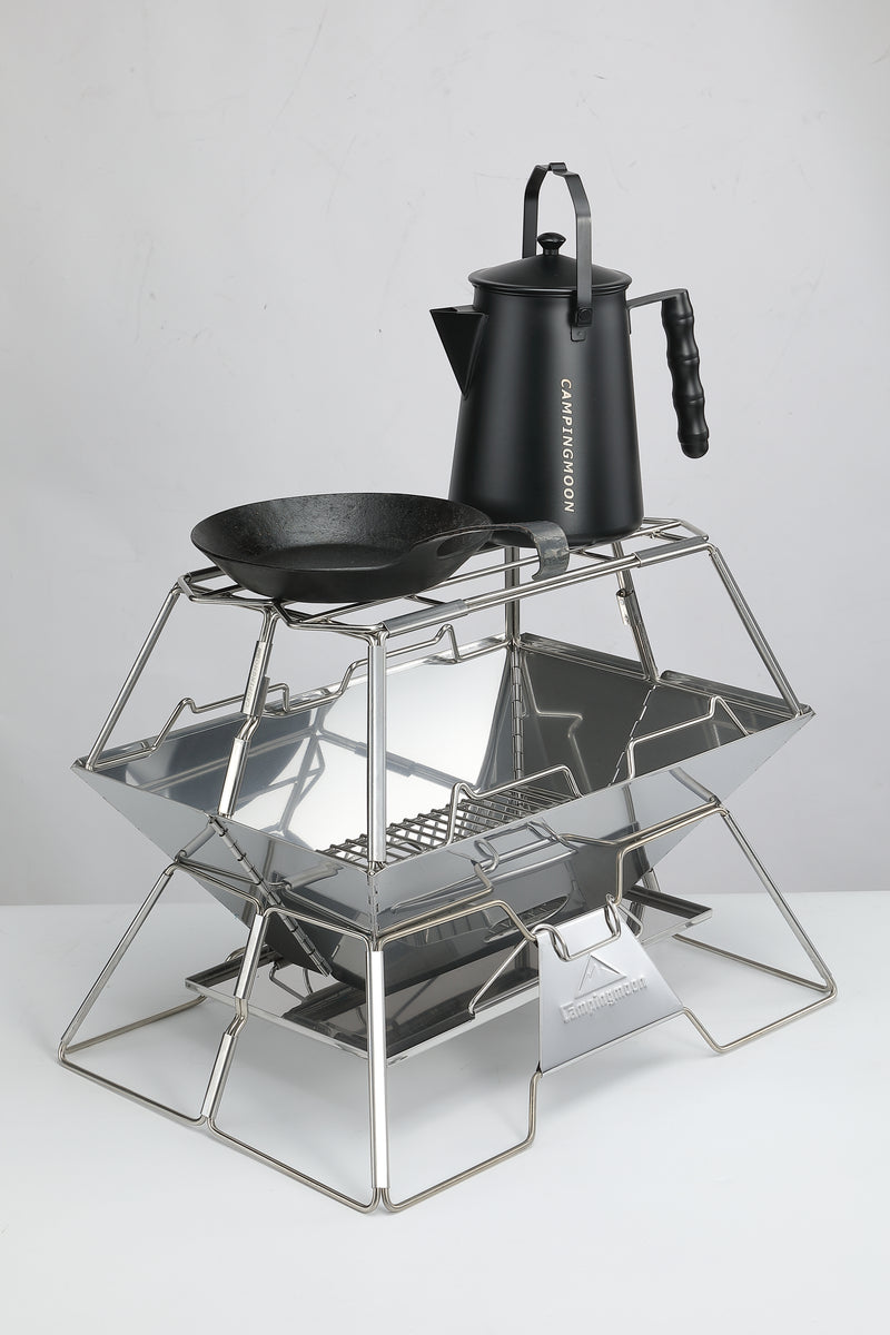 Load image into Gallery viewer, MT-3-ST Collapsible Stainless Steel Cooking Stand Trivet for Campfire Outdoor
