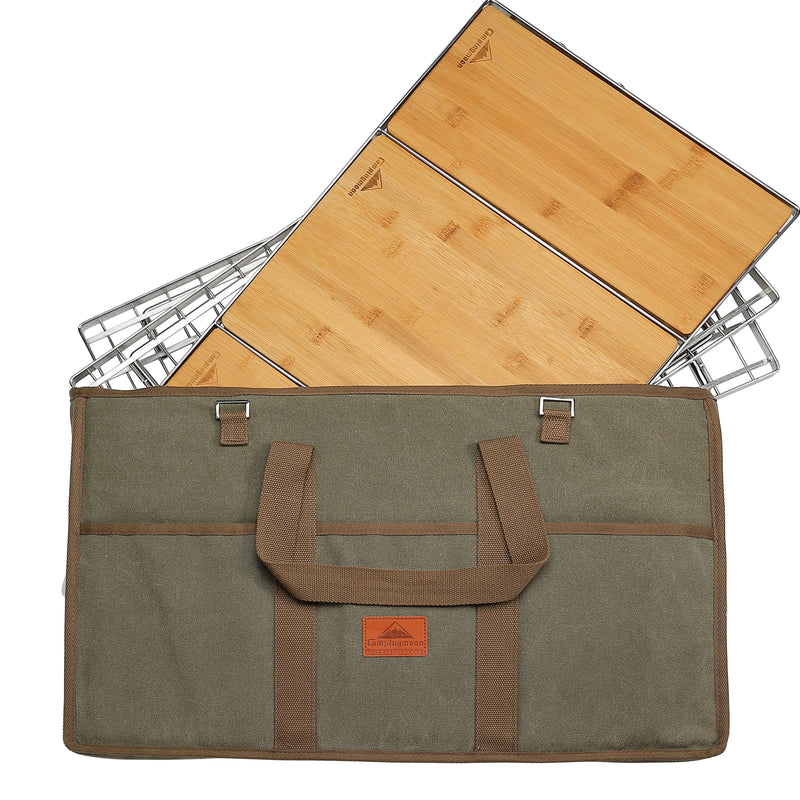 Load image into Gallery viewer, CK-3-CP Camping IGT Grill Table Foldable w/Bamboo Top Plate Stainless Steel Triple-Tier
