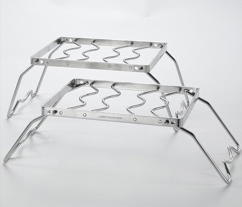 Load image into Gallery viewer, MS-1012 Campfire Trivet Pot Stand Folding 304 Stainless Steel Two Height Adjustable Portable with Storage Bag (9.5’’ L (MS-1012))
