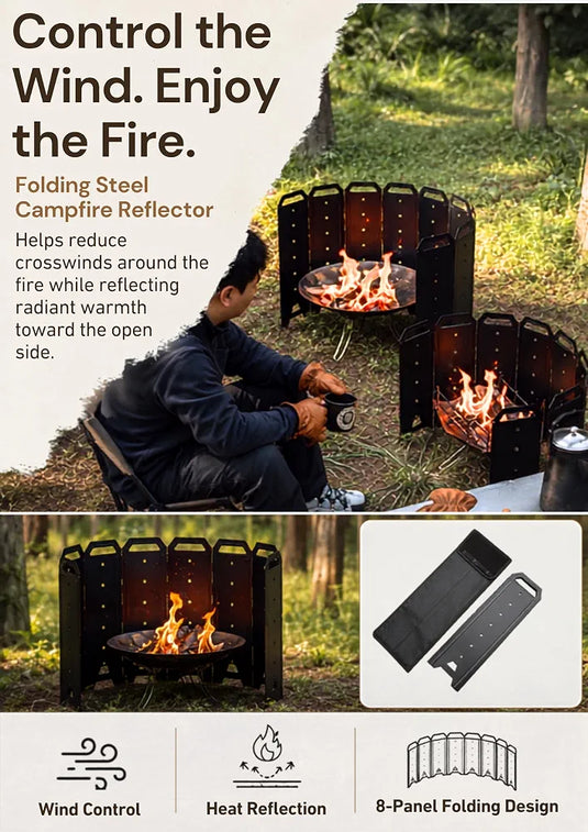 CAMPINGMOON Bonfire Reflector Wind Screen Heat Shield Black YD-40