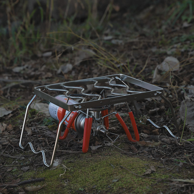 Load image into Gallery viewer, MS-1012 Campfire Trivet Pot Stand Folding 304 Stainless Steel Two Height Adjustable Portable with Storage Bag (9.5’’ L (MS-1012))
