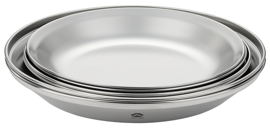 S397-2S Camping Plates 8pcs set Salad Side Dinner Plate Dishes Outdoor Tableware Stainless Steel with Canvas Case