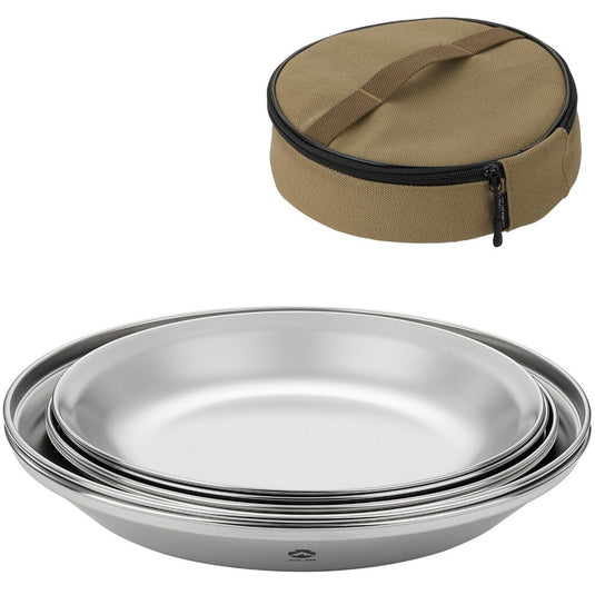 S397-2S Camping Plates 8pcs set Salad Side Dinner Plate Dishes Outdoor Tableware Stainless Steel with Canvas Case