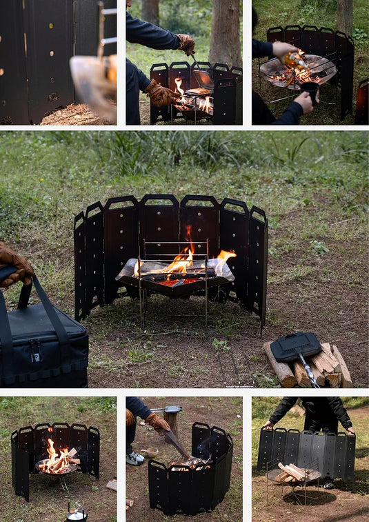 CAMPINGMOON Bonfire Reflector Wind Screen Heat Shield Black YD-40